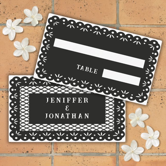 BLACK MEXICAN PAPEL PICADO place card (Creator Uploaded)
