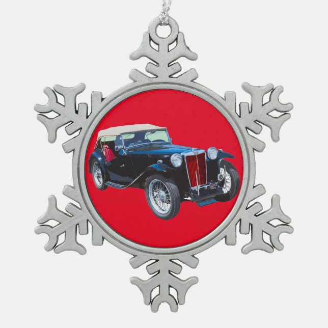 Black Mg Tc Antique Car Snowflake Pewter Christmas Ornament (Front)