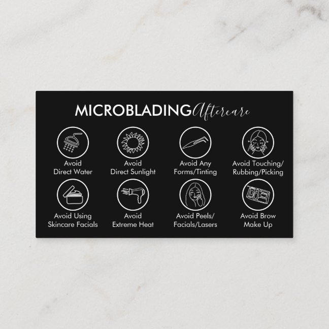 Black Microblading Healing Aftercare Instructions Business Card