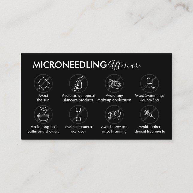 Black Microneedling Aftercare Post Instruction Business Card (Back)