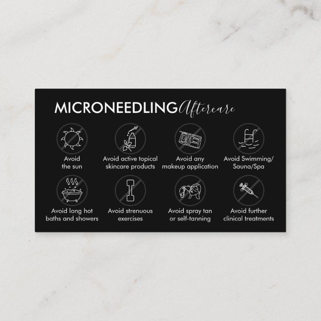 Black Microneedling Aftercare Post Instruction Business Card