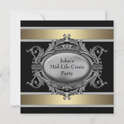 Black Mid-Life Crisis Mans 40th Birthday Party Announcements