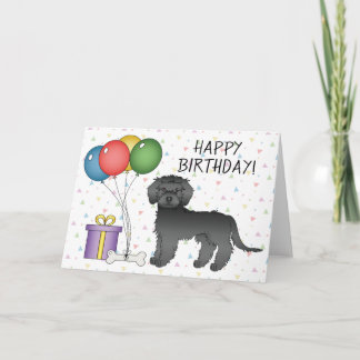 Black Mini Goldendoodle Cartoon Dog Happy Birthday Card