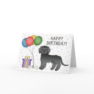 Black Mini Goldendoodle Cartoon Dog Happy Birthday Card