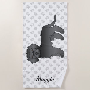Black Mini Goldendoodle Cartoon Dog & Name Beach Towel