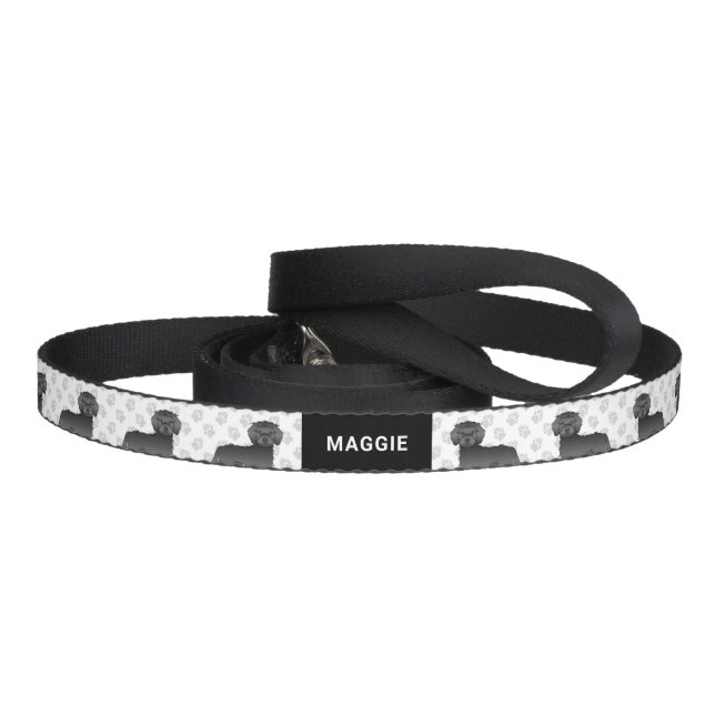 Black Mini Goldendoodle Cartoon Dog & Name Pet Leash (Handle)