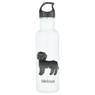 Black Mini Goldendoodle Cartoon Dog &amp; Name Stainless Steel Water Bottle