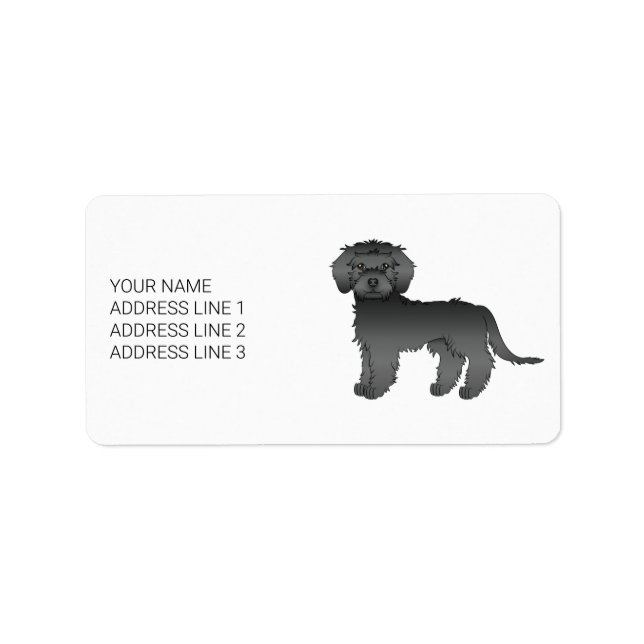 Black Mini Goldendoodle Cartoon Dog & Text Label (Front)