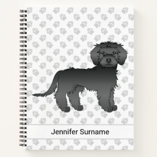 Black Mini Goldendoodle Cartoon Dog &amp; Text Notebook