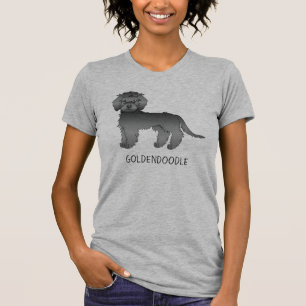 Black Mini Goldendoodle Cartoon Dog & Text T-Shirt