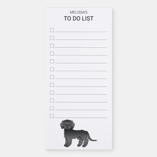 Black Mini Goldendoodle Cartoon Dog To Do List Magnetic Notepad (Front)