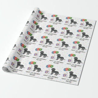 Black Mini Goldendoodle Cute Cartoon Dog Birthday Wrapping Paper
