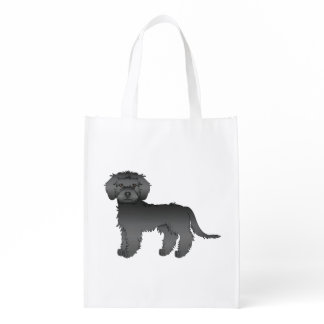 Black Mini Goldendoodle Cute Cartoon Dog Grocery Bag