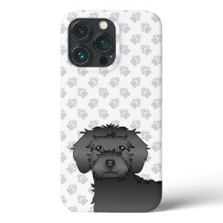 Black Mini Goldendoodle Cute Cartoon Dog Head iPhone 13 Pro Case