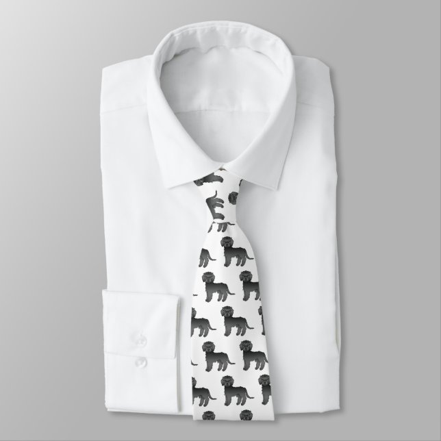 Black Mini Goldendoodle Cute Cartoon Dog Patter Neck Tie (Tied)