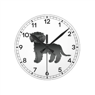 Black Mini Goldendoodle Cute Cartoon Dog Round Clock