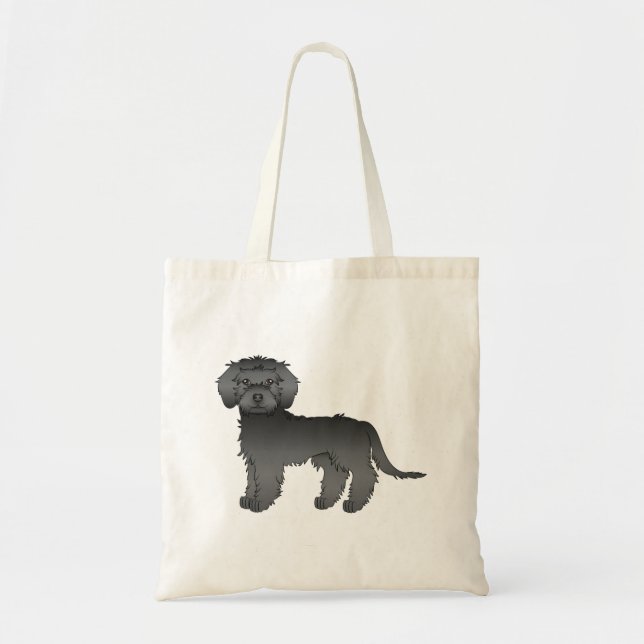 Black Mini Goldendoodle Cute Cartoon Dog Tote Bag (Front)