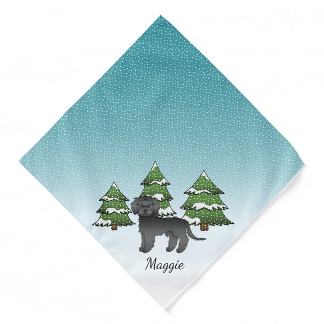 Black Mini Goldendoodle Dog In A Winter Forest Bandana (Front)