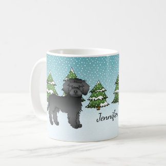 Black Mini Goldendoodle Dog In A Winter Forest Coffee Mug