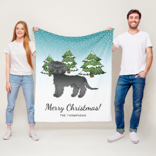 Black Mini Goldendoodle Dog In A Winter Forest Fleece Blanket
