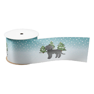 Black Mini Goldendoodle Dog In A Winter Forest Satin Ribbon