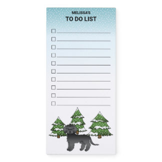 Black Mini Goldendoodle Winter Forest To Do List Magnetic Notepad