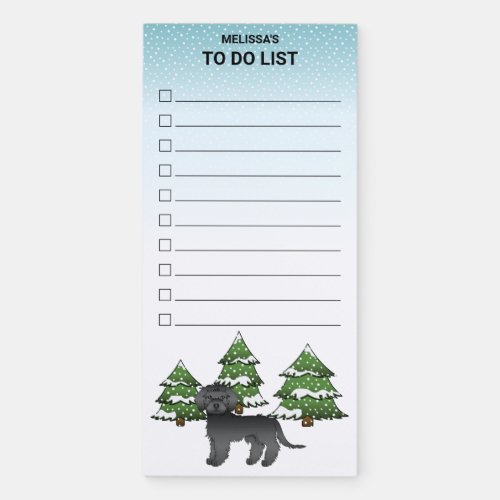 Black Mini Goldendoodle Winter Forest To Do List Magnetic Notepad