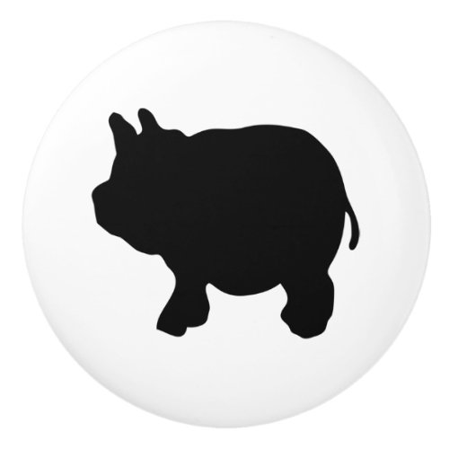 Black Mini Pig Silhouette Ceramic Knob