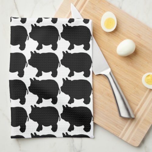 Black Mini Pig Silhouette Kitchen Towel