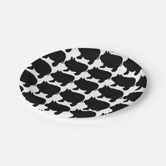 Black Mini Pig Silhouette Paper Plates 7" (Angled)