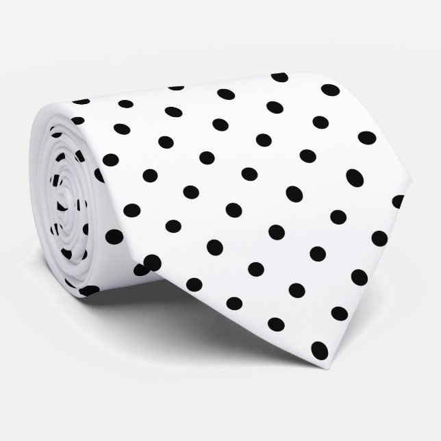 Black Mini Polka Dot Pattern on White  Neck Tie (Rolled)