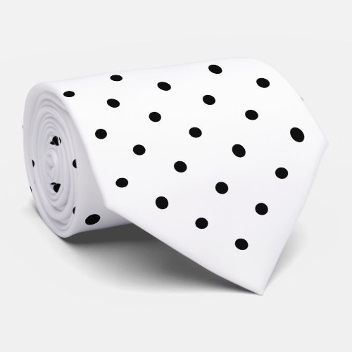 Black Mini Polka Dot Pattern on White Neck Tie