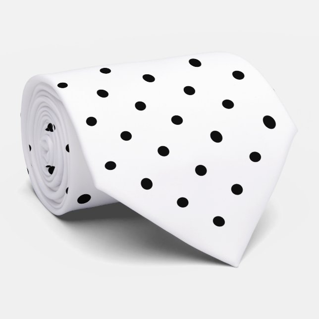 Black Mini Polka Dot Pattern on White Neck Tie (Rolled)