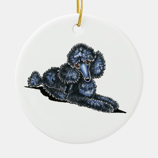 Black Mini Poodle Lay Pretty Personalized Ceramic Ornament (Front)