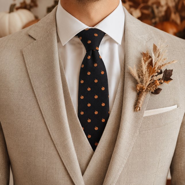 Black Mini Pumpkin Micro Pattern Subtle Halloween Neck Tie (Creator Uploaded)