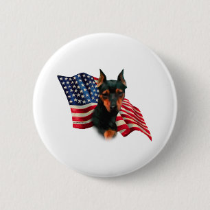 Black Miniature Pinscher American Flag; Min Pin