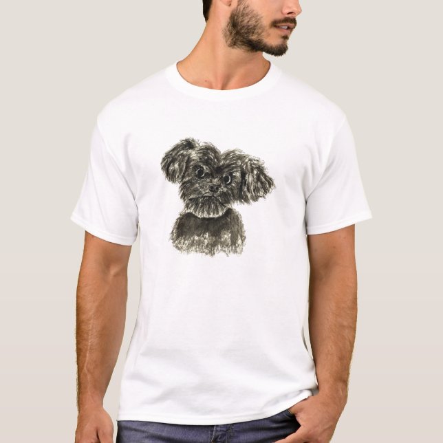 Black Miniature Schnauzer Puppy Watercolour Design T-Shirt (Front)