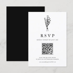 Black Minimailist Bouquet QR Code Wedding RSVP Card