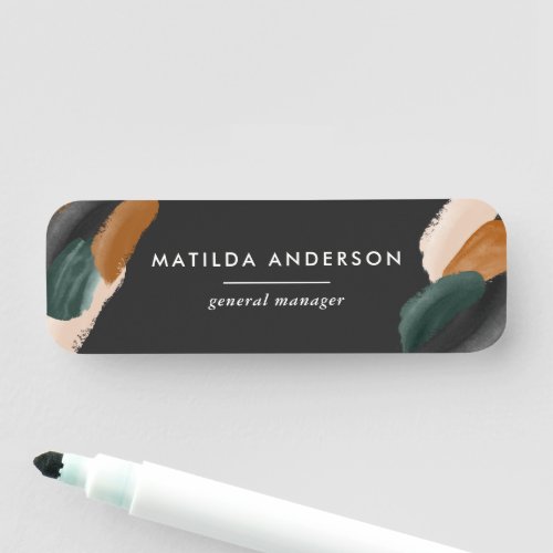 Black minimal abstract watercolor modern unique name tag
