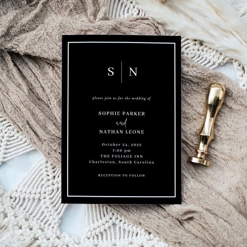 Black Minimal and Chic  White Border Wedding Invitation