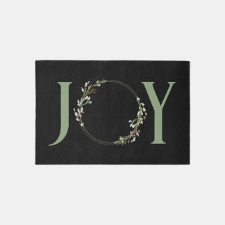 Black Minimal Botanical Watercolor Wreath Rug