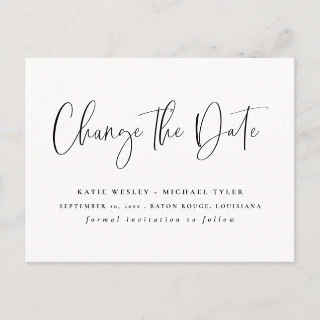 Black Minimal Change the Date Announcements (Front)