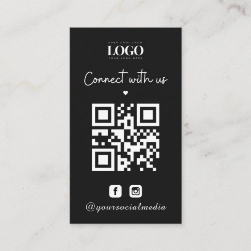 Black Minimal Custom Logo Heart QR Code Instagram Business Card