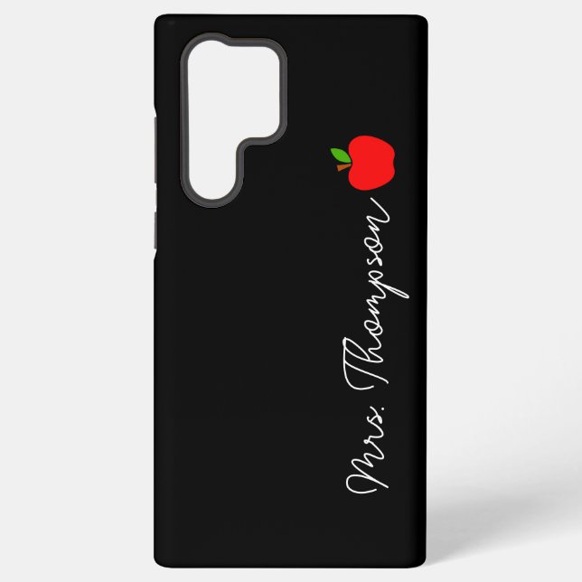 Black Minimal Custom Name Teacher Red Apple Gift Samsung Galaxy Case (Back)