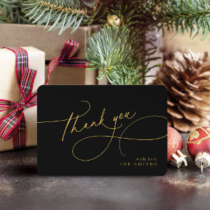 Black Minimal Elegant Script Christmas Thank You  Card