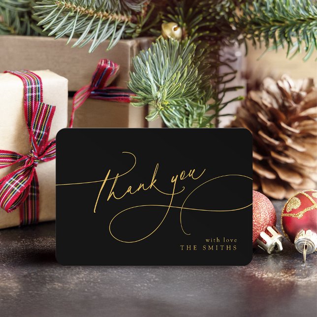 Black Minimal Elegant Script Christmas Thank You  Card (Black Minimal Elegant Script Christmas Thank You)