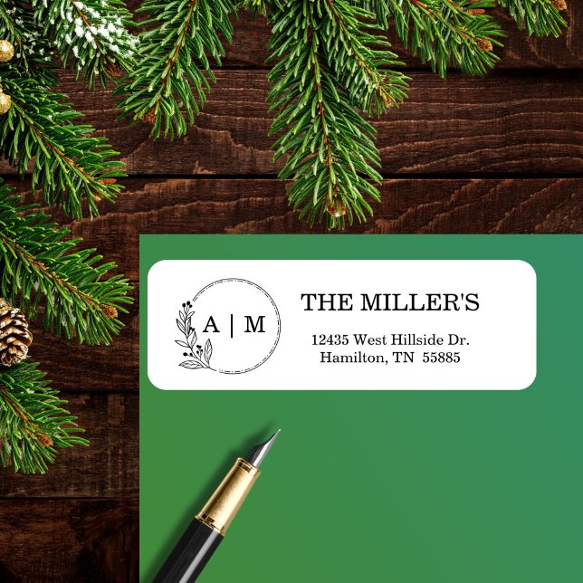 Black Minimal Floral Monogram Wedding Label (Black Minimal Floral Monogram Wedding Label)