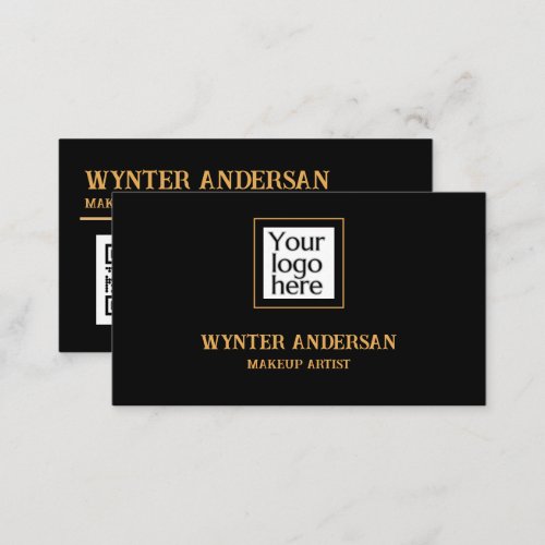 Black Minimal Gold Chic Luxury Custom Logo QR Code Business Card