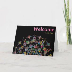 Black Minimal Mandala Welcome Wishing Card