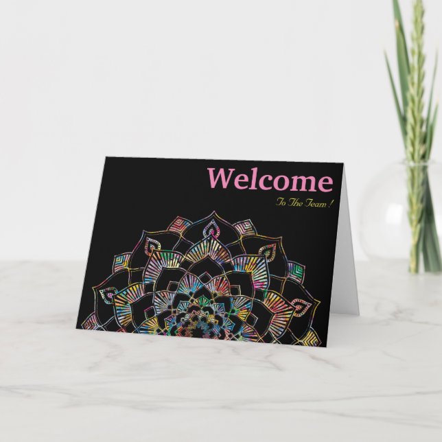 Black Minimal Mandala Welcome Wishing Card (Front)